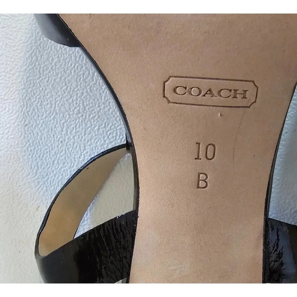 COACH Poppy Horizon Black Patent Leather Flower Ankle Heeled Sandals Sz 10 B - Picture 12 of 12